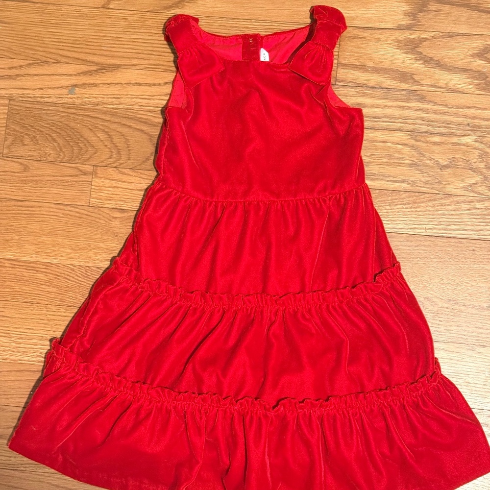 Like New Janie and Jack Red Sleeveless Tiered Velvet Dress - Size 5T